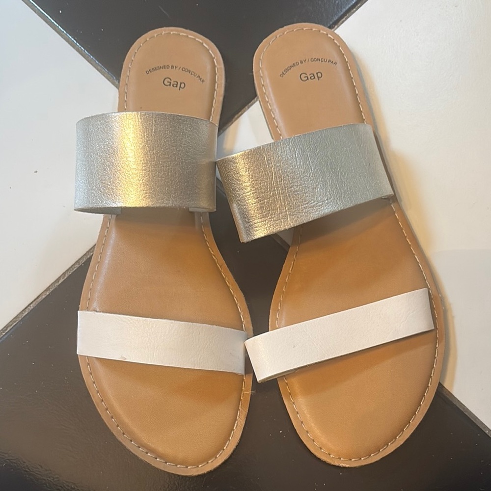Gap Genuine Leather Silver and White Sandals